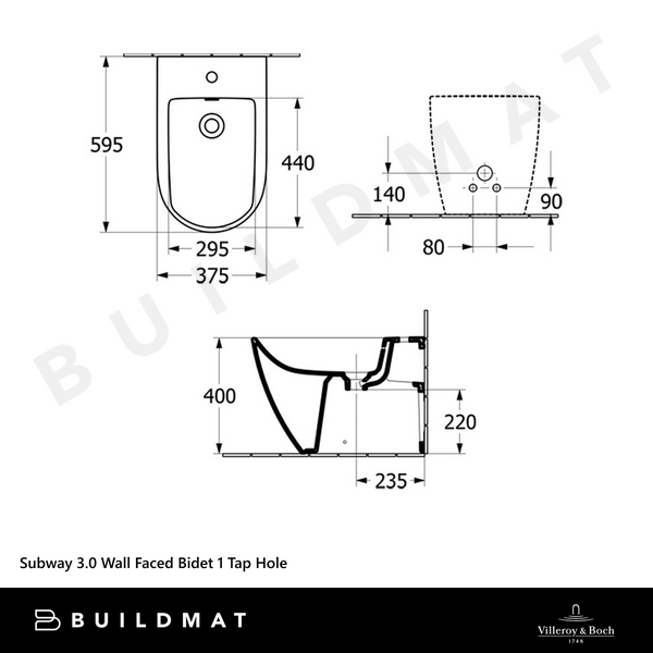 Villeroy & Boch Subway 3.0 Wall Faced Bidet 1 Tap Hole Alpine White