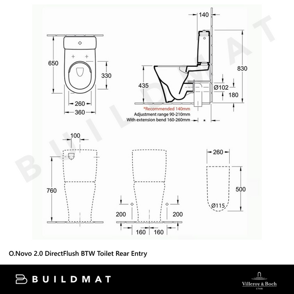 Villeroy & Boch O.Novo 2.0 DirectFlush BTW Rear Entry Toilet Suite Alpine White