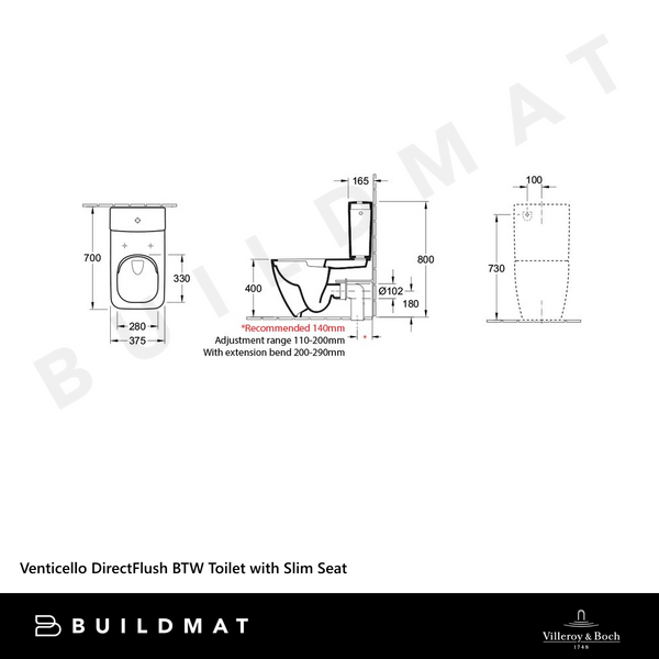 Villeroy & Boch Venticello DirectFlush BTW Toilet Suite with Slim Seat CeramicPlus Alpine White