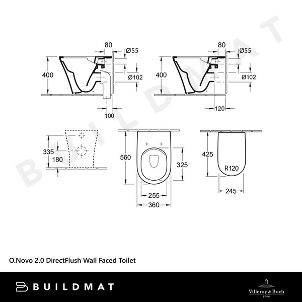 Villeroy & Boch O.Novo 2.0 DirectFlush Wall Faced Toilet Pan and Seat Alpine White