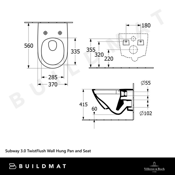 Villeroy & Boch Subway 3.0 TwistFlush Wall Hung Toilet Pan and Seat CeramicPlus Alpine White