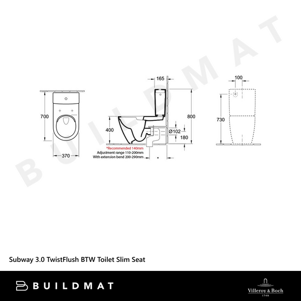 Villeroy & Boch Subway 3.0 TwistFlush BTW Toilet Suite Slim Seat CeramicPlus Alpine White