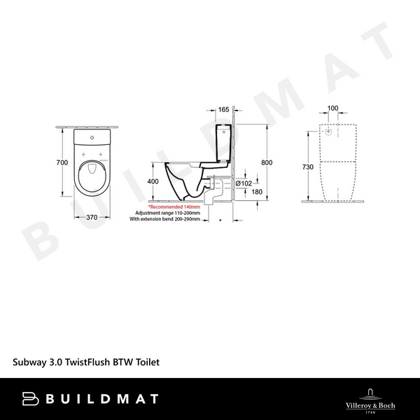 Villeroy & Boch Subway 3.0 TwistFlush BTW Toilet Suite CeramicPlus Alpine White