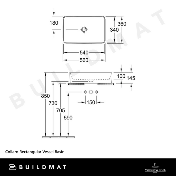 Villeroy & Boch Collaro Rectangular Vessel Basin Alpine White