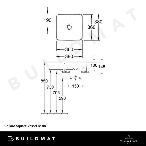Villeroy & Boch Collaro Square Vessel Basin Stone White