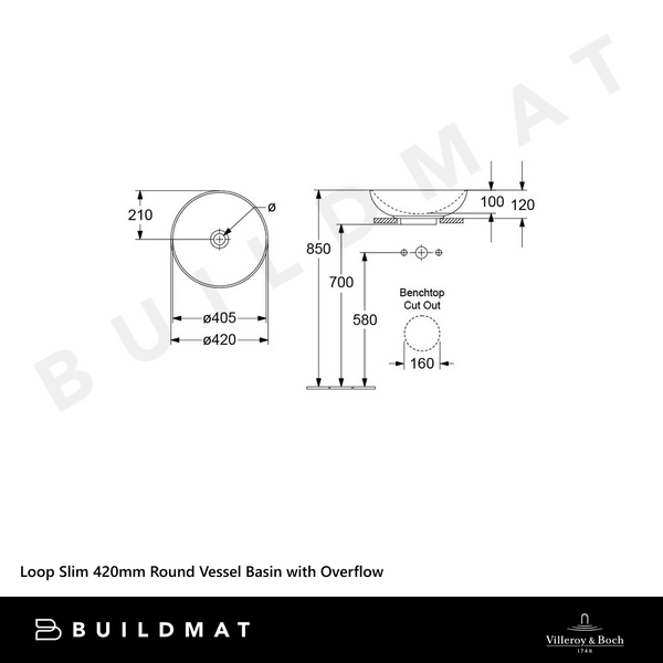 Villeroy & Boch Loop Slim 420mm Round Vessel Basin with Overflow White