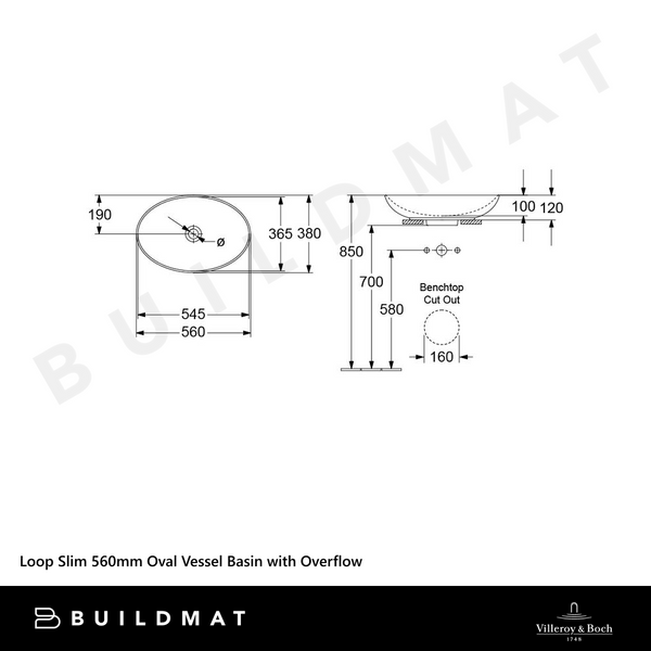 Villeroy & Boch Loop Slim 560mm Oval Vessel Basin with Overflow Pure Black