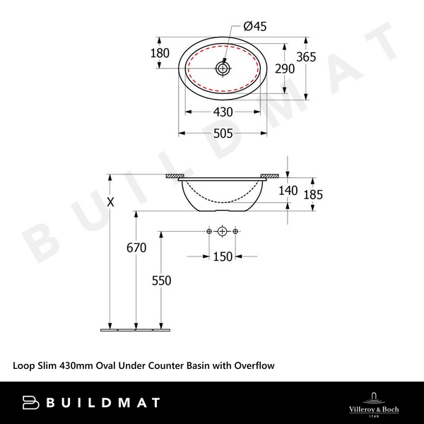 Villeroy & Boch Loop Slim 430mm Oval Under Counter Basin with Overflow Stone White