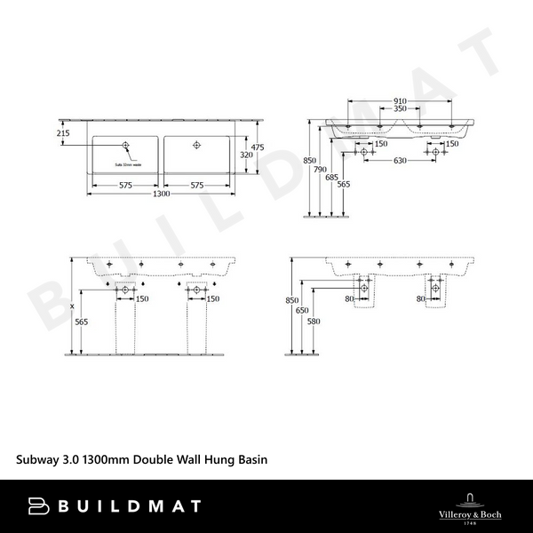 Villeroy & Boch Subway 3.0 1300mm Double Wall Hung Basin Alpine White