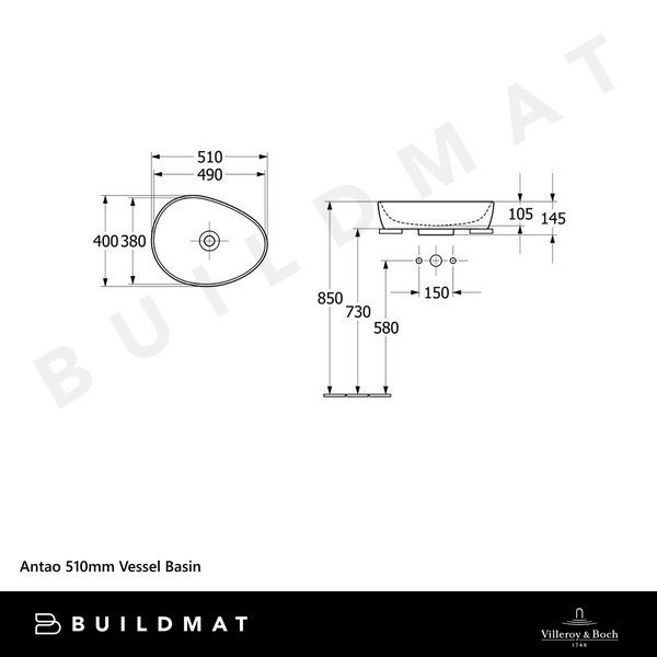 Villeroy & Boch Antao 510mm Vessel Basin Alpine White