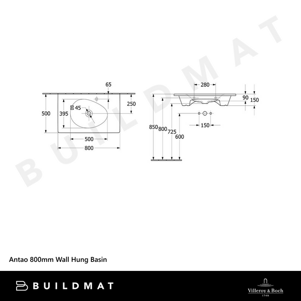 Villeroy & Boch Antao 800mm Wall Hung Basin Stone White