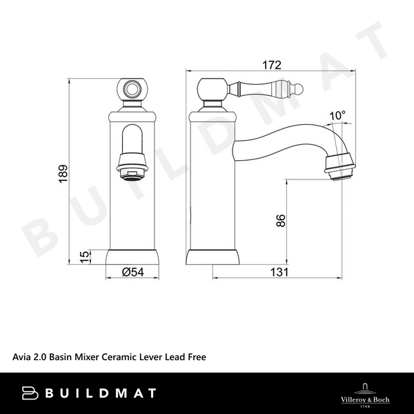 Villeroy & Boch Avia 2.0 Basin Mixer Ceramic Lever Brushed Nickel Lead Free