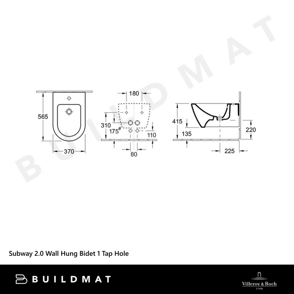 Villeroy & Boch Subway 2.0 Wall Hung Bidet 1 Tap Hole CeramicPlus Alpine White