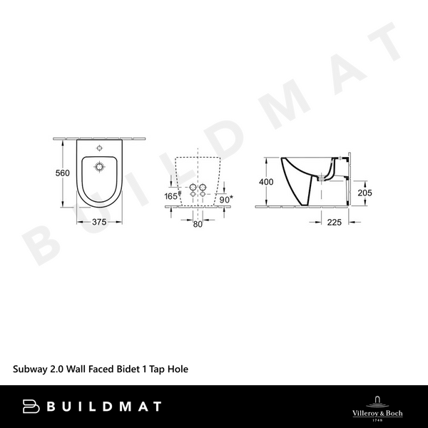 Villeroy & Boch Subway 2.0 Wall Faced Bidet 1 Tap Hole Alpine White