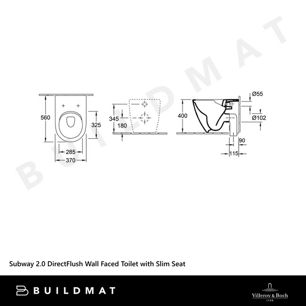 Villeroy & Boch Subway 2.0 DirectFlush Wall Faced Toilet Pan with Slim Seat Alpine White