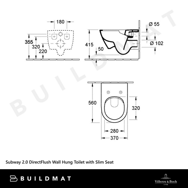 Villeroy & Boch Subway 2.0 DirectFlush Wall Hung Toilet Pan and Slim Seat CeramicPlus Alpine White