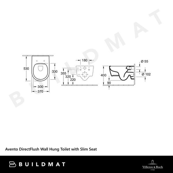 Villeroy & Boch Avento DirectFlush Wall Hung Toilet Pan with Slim Seat CeramicPlus Alpine White