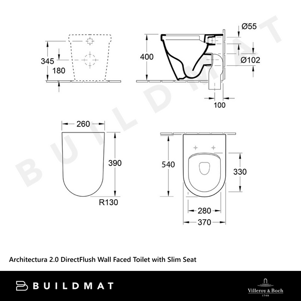 Villeroy & Boch Architectura 2.0 DirectFlush Wall Faced Toilet Pan with Slim Seat Alpine White