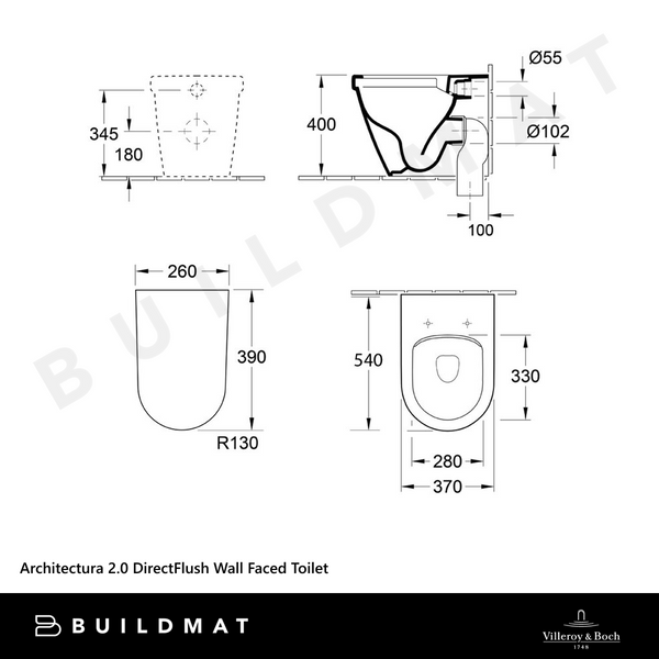 Villeroy & Boch Architectura 2.0 DirectFlush Wall Faced Toilet Pan and Seat Alpine White