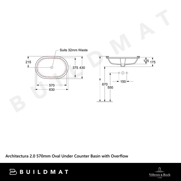 Villeroy & Boch Architectura 2.0 570mm Oval Under Counter Basin with Overflow Alpine White