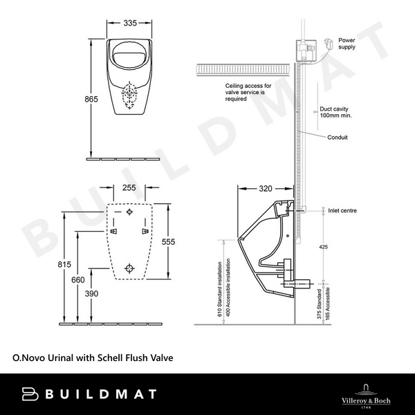 Villeroy & Boch O.Novo Urinal with Schell Flush Valve White