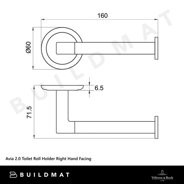 Villeroy & Boch Avia 2.0 Toilet Roll Holder Right Hand Facing Brushed Gold