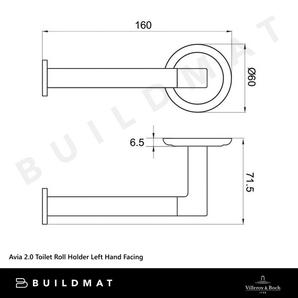 Villeroy & Boch Avia 2.0 Toilet Roll Holder Left Hand Facing Brushed Nickel