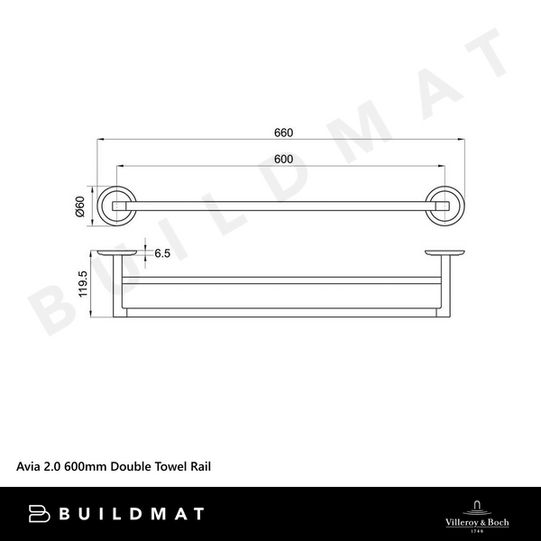 Villeroy & Boch Avia 2.0 600mm Double Towel Rail Brushed Gold