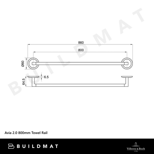 Villeroy & Boch Avia 2.0 800mm Towel Rail Brushed Nickel