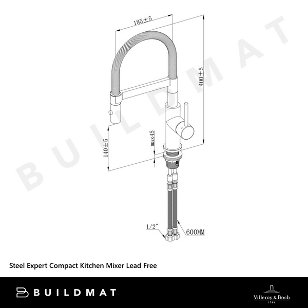 Villeroy & Boch Steel Expert Compact Kitchen Mixer Brushed Steel Lead Free