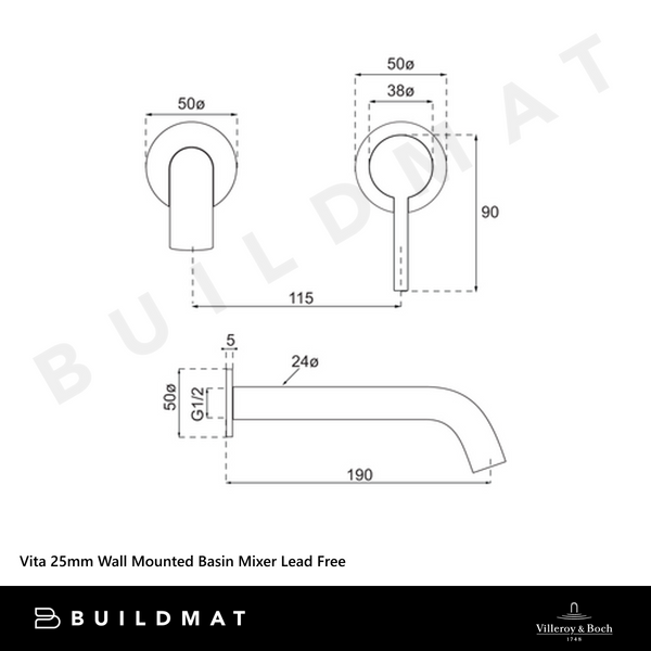 Villeroy & Boch Vita 25mm Wall Mounted Basin Mixer Brushed Nickel Lead Free