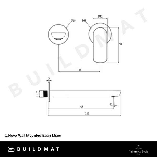 Villeroy & Boch O.Novo Wall Mounted Basin Mixer Brushed Gold Lead Free