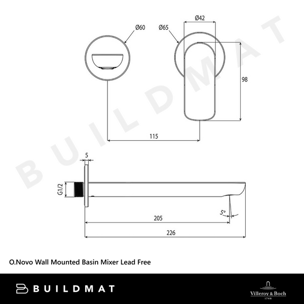 Villeroy & Boch O.Novo Wall Mounted Basin Mixer Matte Black Lead Free