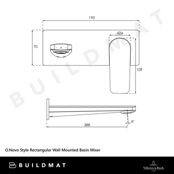 Villeroy & Boch O.Novo Style Rectangular Wall Mounted Basin Mixer Gunmetal Lead Free