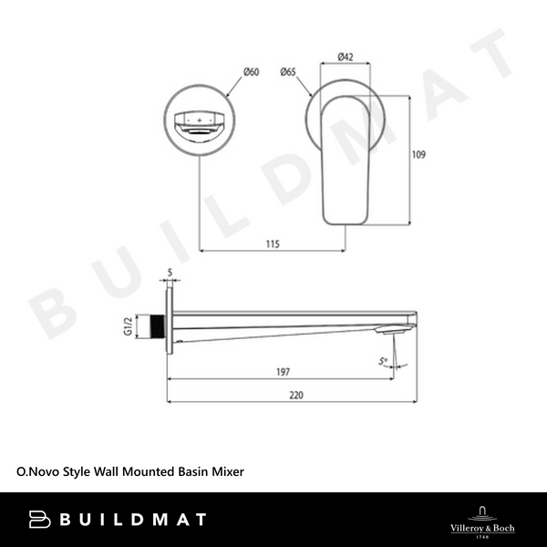 Villeroy & Boch O.Novo Style Wall Mounted Basin Mixer Chrome Lead Free