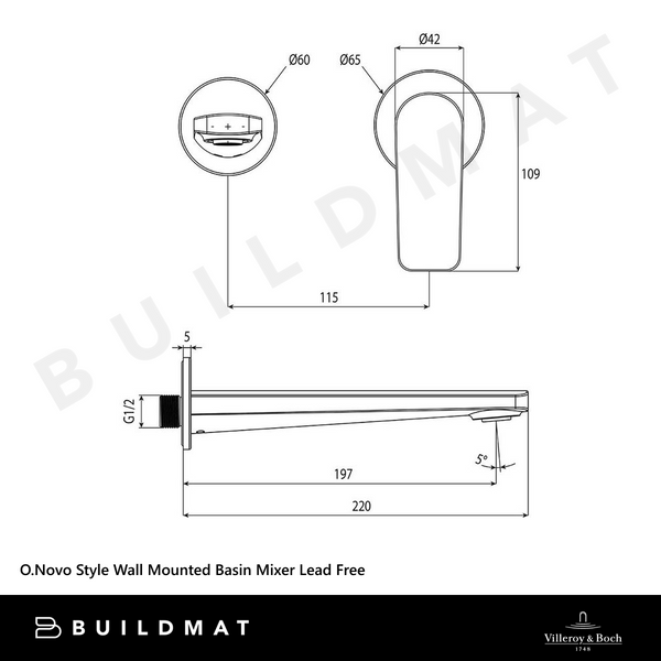 Villeroy & Boch O.Novo Style Wall Mounted Basin Mixer Matte Black Lead Free