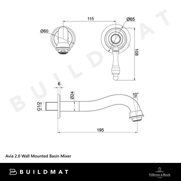 Villeroy & Boch Avia 2.0 Wall Mounted Basin Mixer Brushed Nickel Lead Free