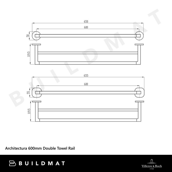 Villeroy & Boch Architectura 600mm Double Towel Rail Chrome