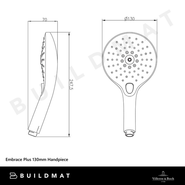 Villeroy & Boch Embrace Plus 130mm Shower Handpiece Chrome