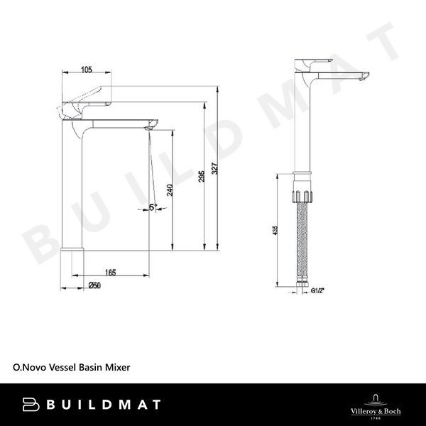 Villeroy & Boch O.Novo Vessel Basin Mixer Gunmetal