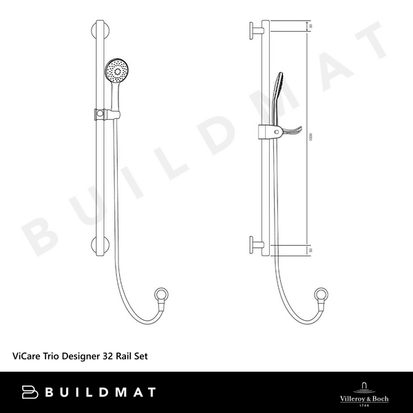 Villeroy & Boch ViCare Trio Designer 32 Shower Rail Set Chrome