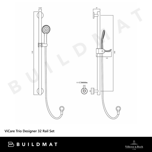 Villeroy & Boch ViCare Trio Designer 32 Shower Rail Set Brushed Nickel