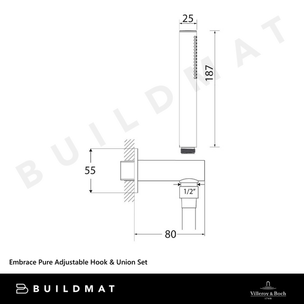 Villeroy & Boch Embrace Pure Adjustable Hook & Union Shower Set Gunmetal