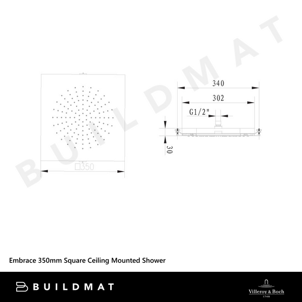Villeroy & Boch Embrace 350mm Square Ceiling Mounted Shower Chrome