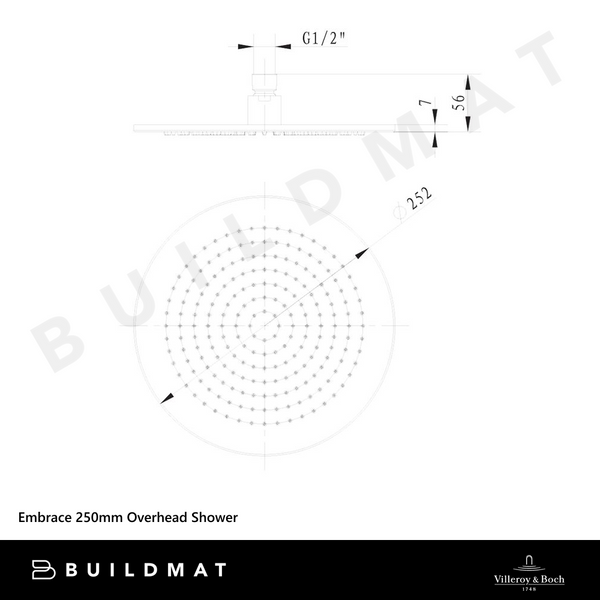 Villeroy & Boch Embrace 250mm Overhead Shower Brushed Nickel