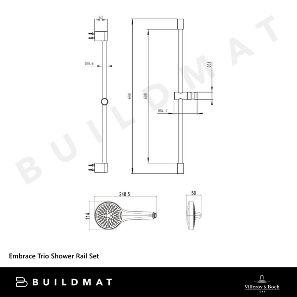 Villeroy & Boch Embrace Trio Shower  Rail Set Chrome