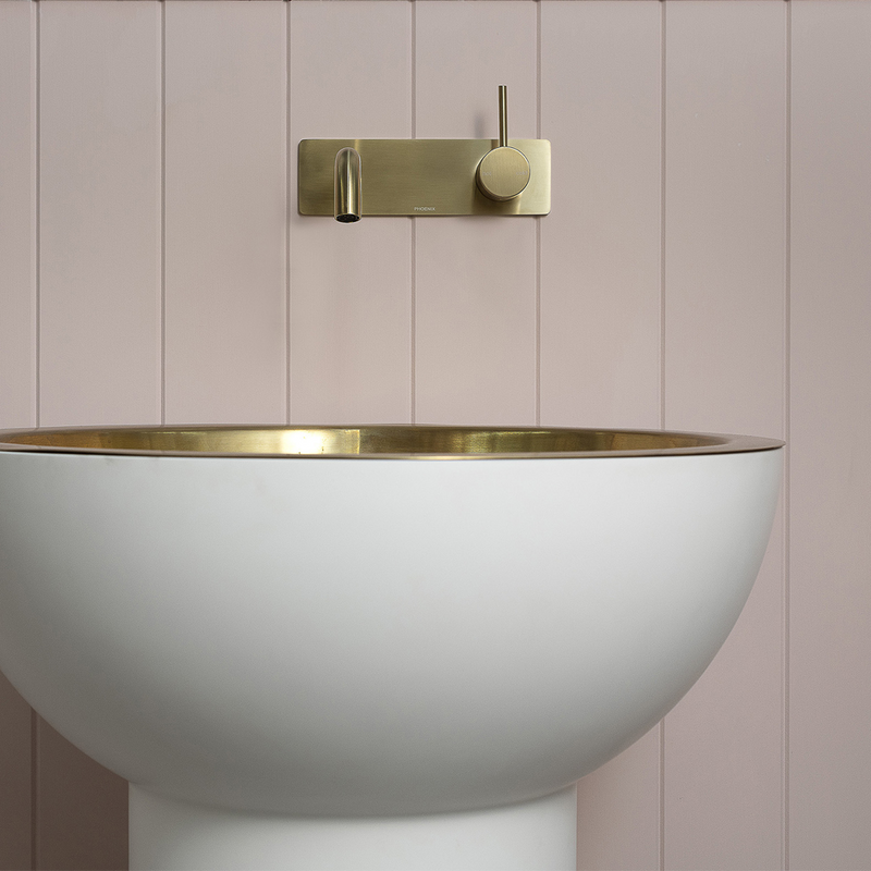 Vivid Slimline Up Basin / Bath Wall Mixer Set Brushed Gold