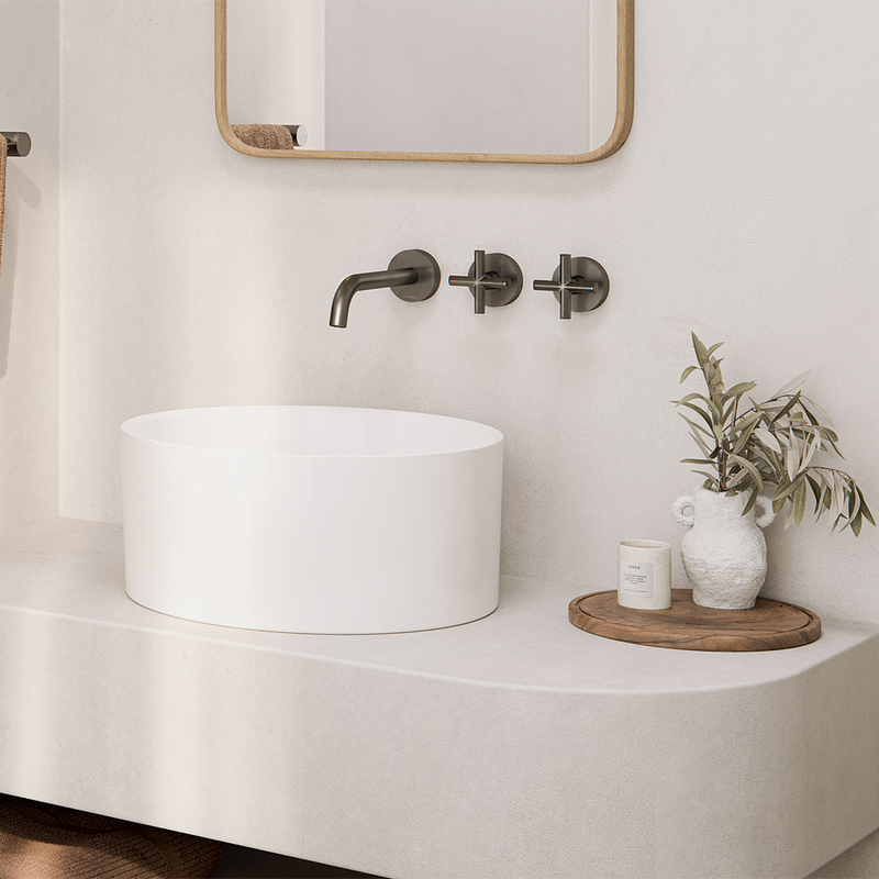 Vivid Slimline Plus Wall Basin / Bath Hostess Set 180mm Outlet Brushed Carbon