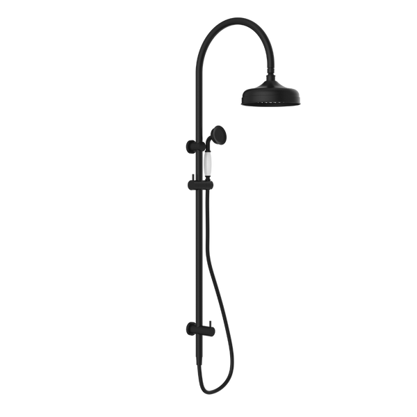 Nero York Twin Shower with White Porcelain Hand Shower Matte Black