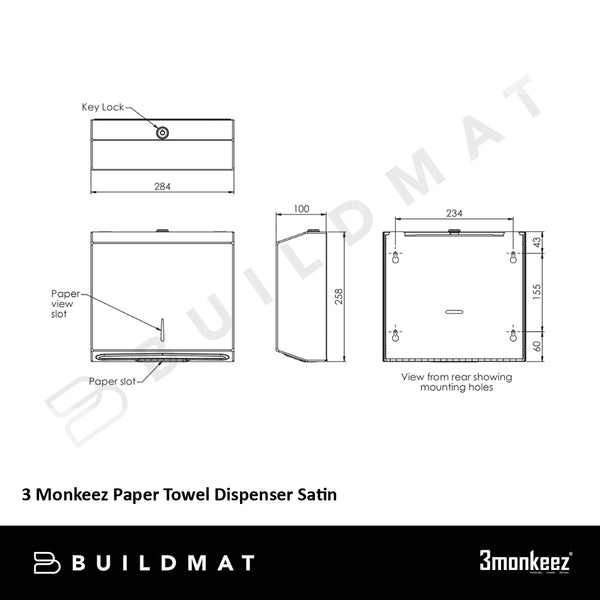3 Monkeez Paper Towel Dispenser Satin Stainless Steel